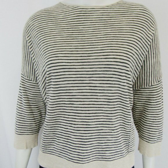 Eileen Fisher Ballet Neck Stripe Top Cozy Organic Linen Cotton Medium M Ochre - Picture 1 of 6